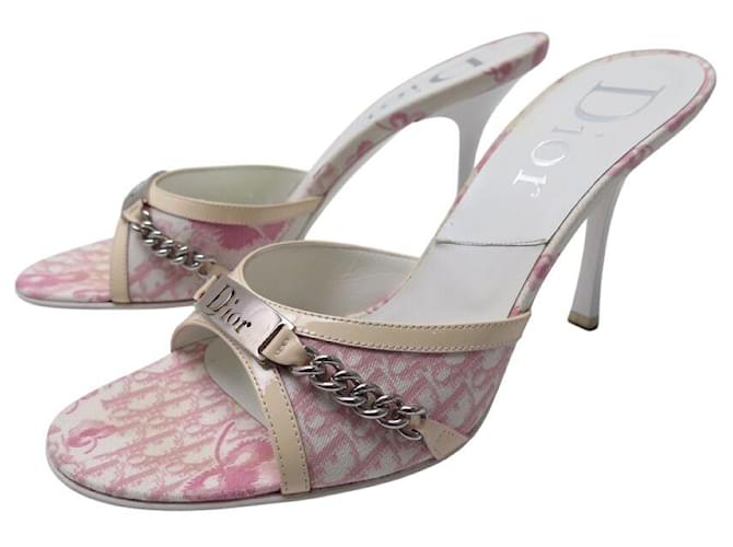 CHRISTIAN DIOR OBLIQUE CANVAS 38 LOGO FLOWER SANDALS MULES