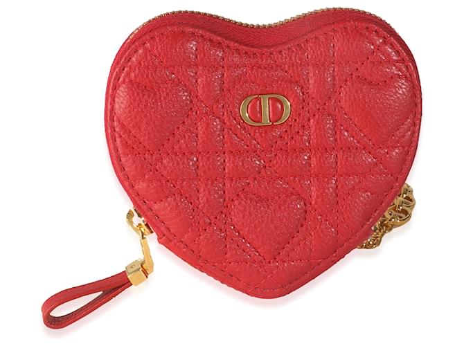 Christian Dior Red Quilted Calfskin Dioramour Caro Heart Pouch