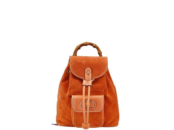 Gucci Bamboo Backpack in Orange Suede and Leather ref  display picture 3