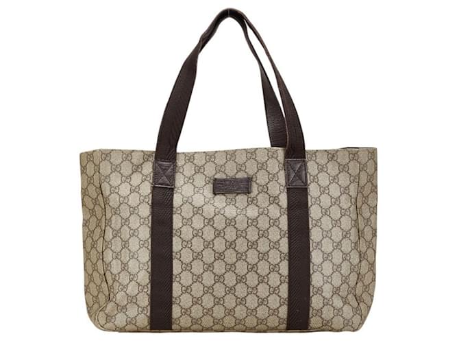 Gucci GG Supreme Handbag Tote Bag Brown Beige Leather Plastic ref