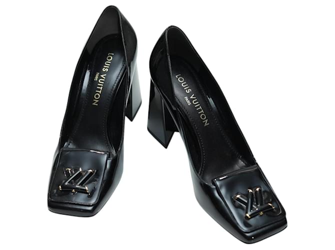 Louis Vuitton Black Patent Leather Shake Pump Square Toe Pumps
