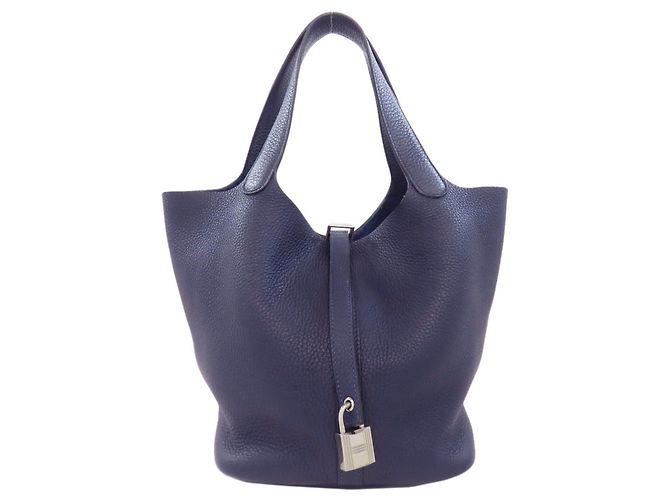 Hermès Hermes Picotin Lock MM Handbag Navy blue Leather ref.2172880 ...