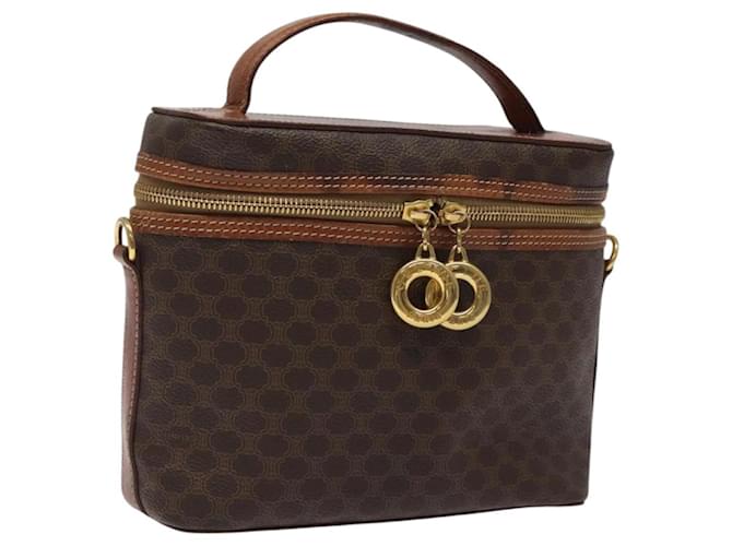 Céline CELINE Macadam Canvas Vanity Pouch PVC Leather Brown