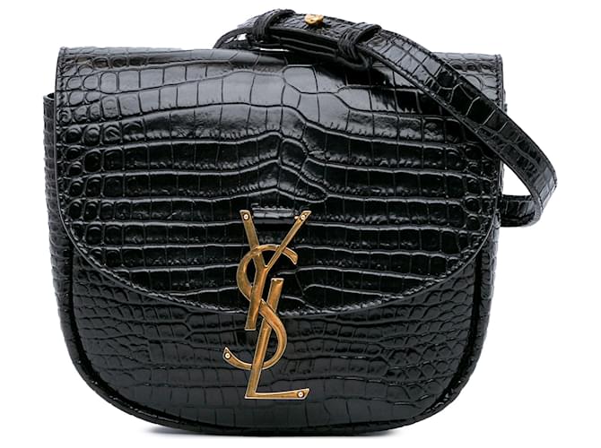 Saint Laurent Petit Sac Croco Embossé Monogram Kaia Noir Cuir Veau