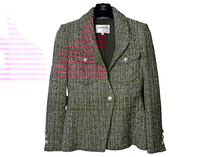 Chanel 19C La Pausa Red Tweed Pearl Jacket FR 38 ref.2180060