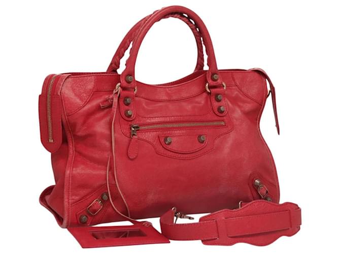 BALENCIAGA Giant City Hand Bag Leather 2way Pink 281770 Auth