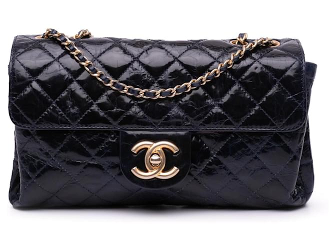 みゆ様 CHANEL おまとめページ Chanel Blue CC Crackled Glazed Calfskin Accordion Flap Navy blue