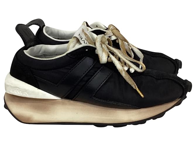 Lanvin Bumper Distressed Sneakers in Black Nylon