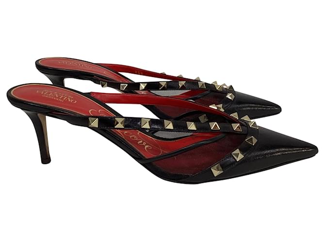 Valentino Garavani Rockstud Alcove Mules in Black Leather ref