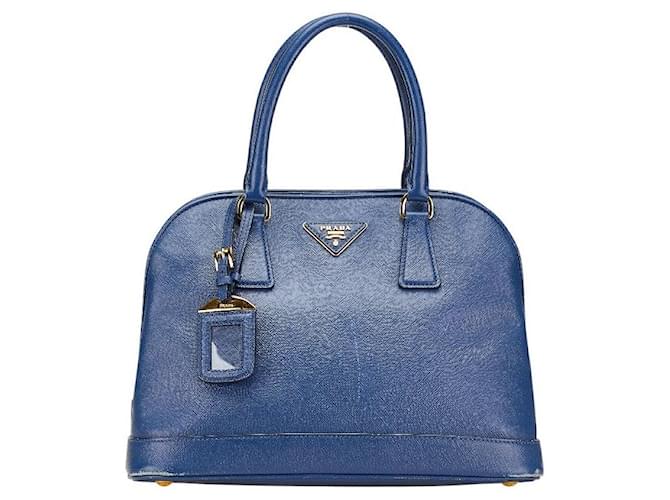 Sac à main en cuir avec logo triangle Saffiano de Prada Bleu ref