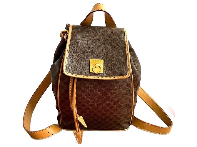 Céline Celine Macadam Blazon Triomphe Leather Backpack Brown  display picture 1