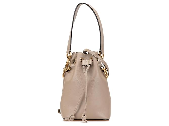 Fendi Brown Mini Leather Mon Tresor Bucket Bag Beige Pony-style