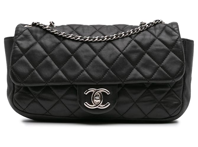 Chanel Black Medium Quilted Lambskin Coco Rain Flap Leather ref