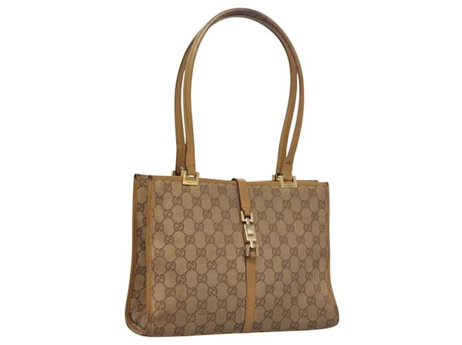 GUCCI GG Canvas Jackie Shoulder Bag Beige Gold 002 1073 3444 Auth