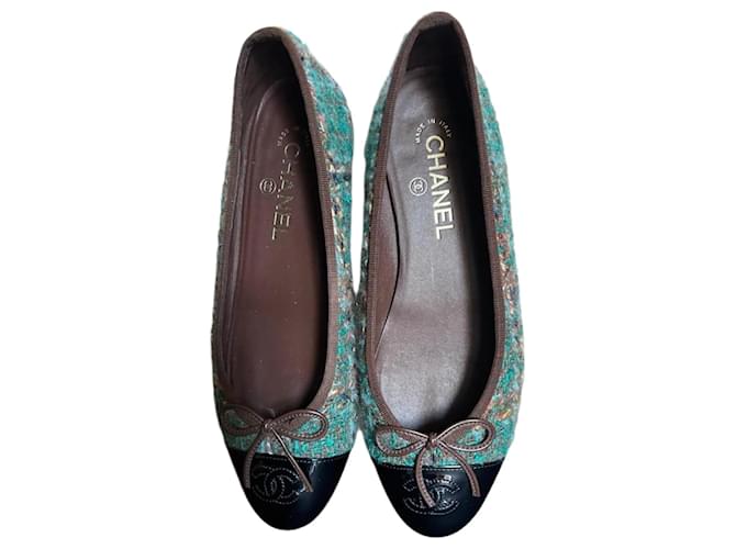 Chanel Ballet flats Black Light green Leather Tweed ref.2203739 - Joli ...