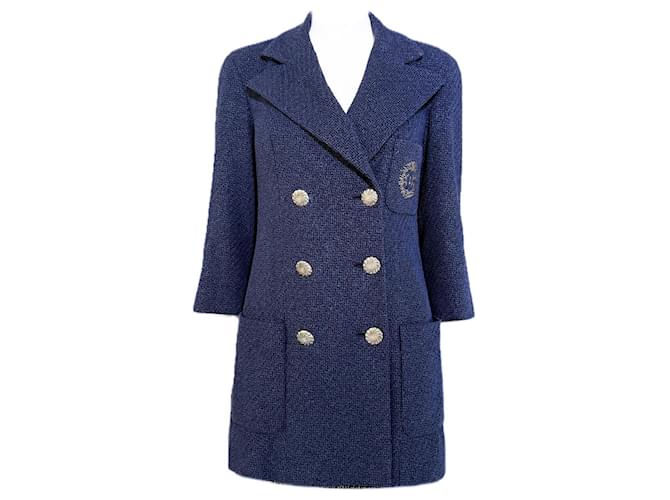 Iconic CC Logo Patch Navy Tweed Jacket 36 FR
