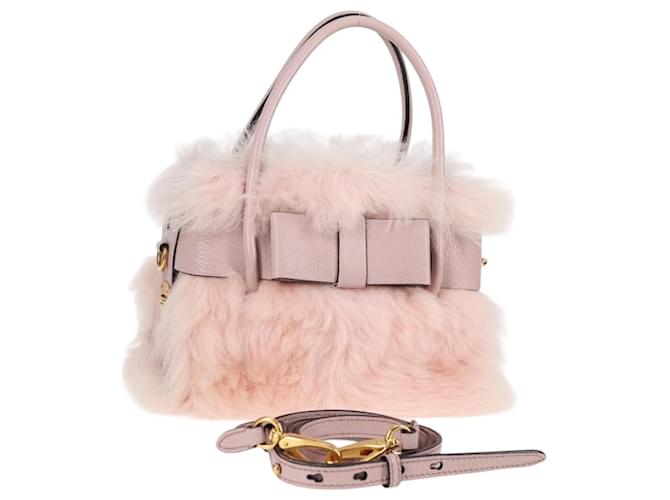 Miu Miu Hand Bag Fur 2way Pink Gold Auth 115622A Golden