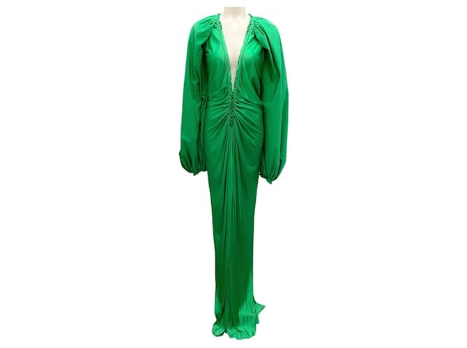 Maison Rabih Kayrouz Green Balloon Sleeve Deep V-Neck Open Back Gown / Maxi  Dress Viscose ref.JC2209808 (Sold) - Joli Closet