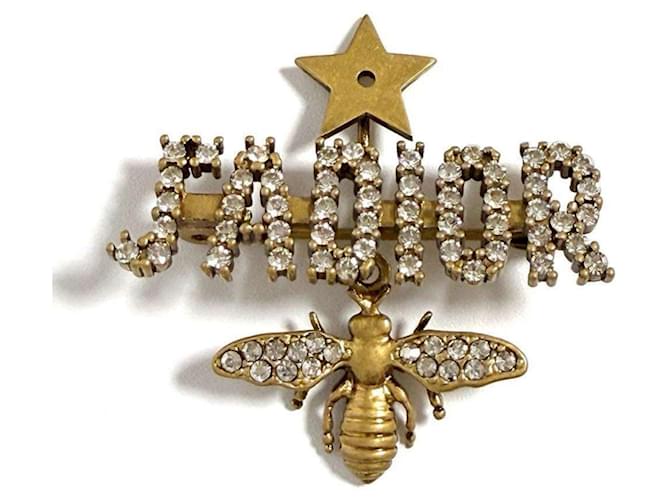 アクセサリー Christian Dior D Logo Bee Gold Brooch DIOR CHRISTIAN Pin Gold Brooch Bee Motif Crystal Bijou
