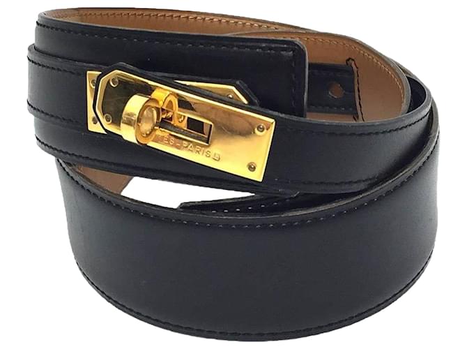 Hermès Hermes Kelly Belt Size 70 Box Calf Black Golden