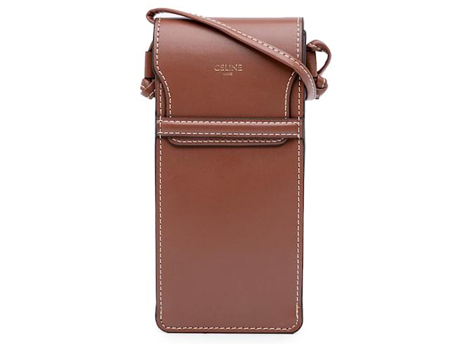 Céline Celine Brown Leather Sunglasses Case Pony-style calfskin