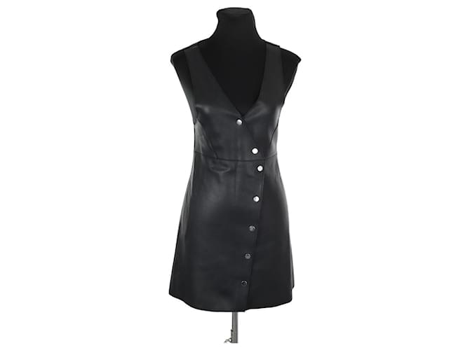 maje leather dress Maje Collared Leather Mini Dress In Black