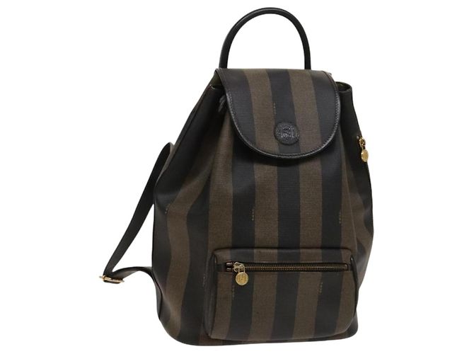 Pequin FENDI Pecan Canvas Rucksack Braun Schwarz Gold Auth 
