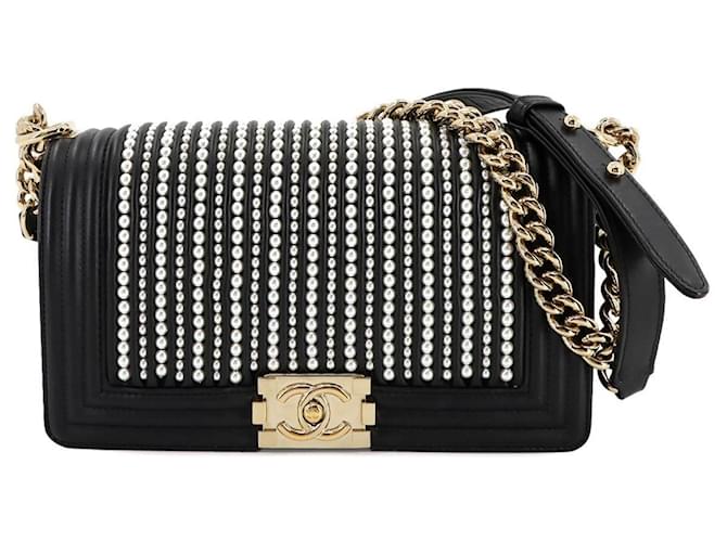 Chanel Boy Chanel Faux Pearl Chain Shoulder Bag Black