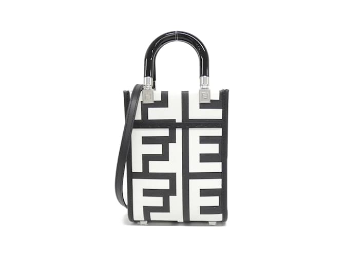 Fendi Sunshine Shopper Mini Shoulder Bag Black White Leather Fendi Sunshine Shopper Mini Shoulder Bag Black White Leather
