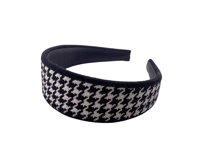 Christian Dior Houndstooth Headband Black White Leather  display picture 1