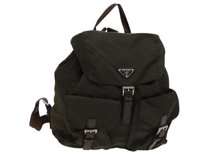 PRADA Backpack Nylon Khaki Silver Auth ki5760 Silvery ref  display picture 1