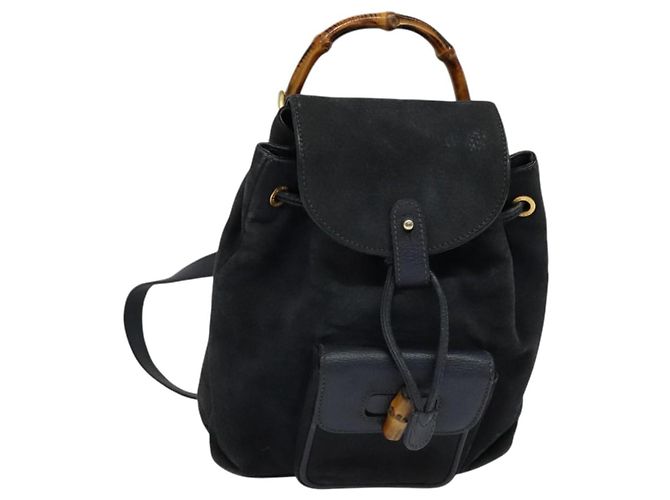 GUCCI Bamboo Backpack Suede Leather Navy Gold 003 1956 0030  display picture 1
