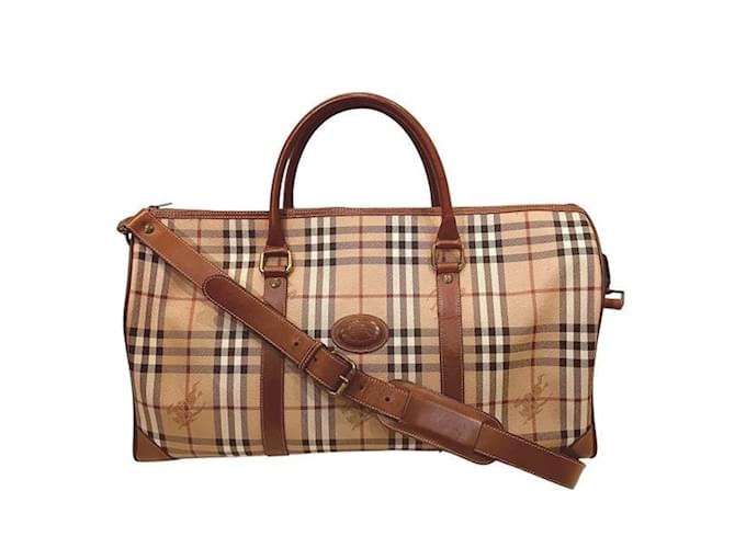 Burberry Nova Check Beige and Brown Boston Bag Leather Plastic ref