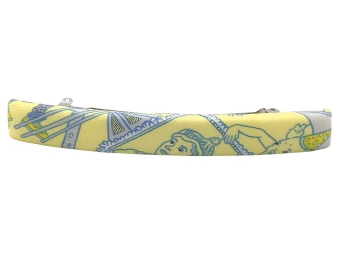HERMES Hermes Yellow Light Blue Silver Hardware Silk Barrette Hair Accessory Hermès Hermes Silk Barrette Hair Accessory Silvery Yellow  main image 3