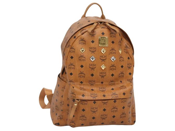 MCM Logogram Vicetos Backpack PVC Leather Brown Gold Auth  display picture 1