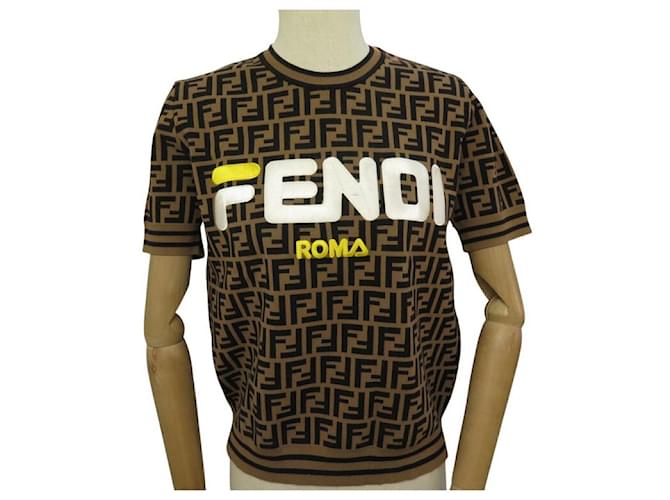 FENDI MANIA TSHIRT LOGO MOTIFS ZUCCA FZY718 A5QL M 38 BROWN TOP