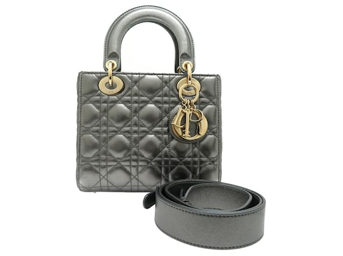 Christian Dior My Lady Cannage Handbag Silvery Leather ref.2251799