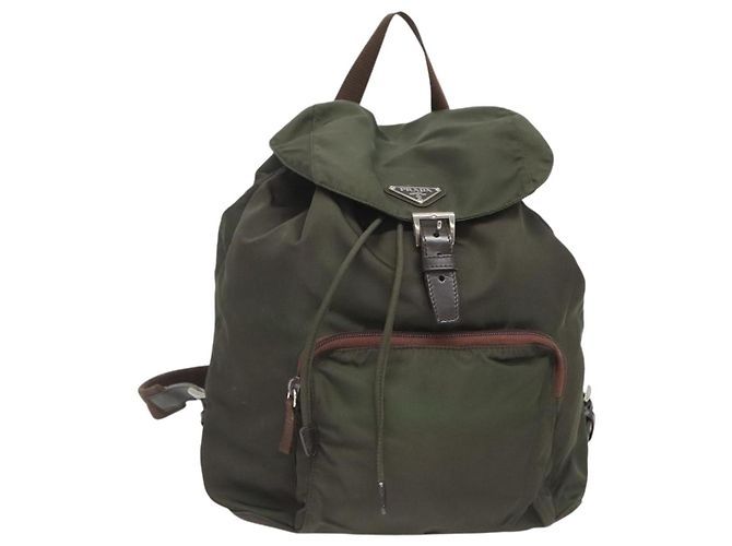 PRADA Backpack Nylon Khaki Silver Auth 152582 PRADA Backpack Nylon Khaki Silver Auth BA2515 Silvery ref  main image 4