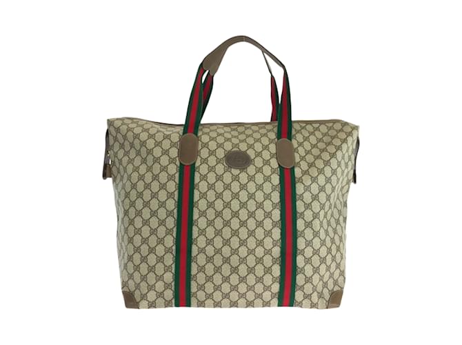 Gucci Vintage Old Gucci Sherry Line Tote Bag Red Beige Green Cloth