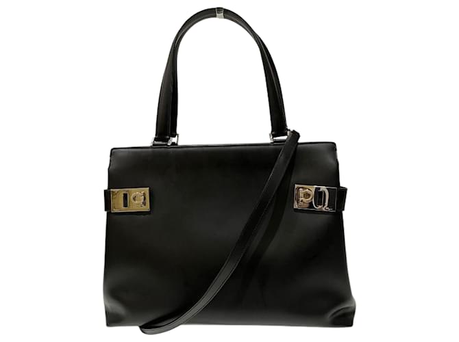 [ひな　新品未使用]Salvatore Ferragamo Salvatore Ferragamo Gancini Shiny Tessuto Leather Top Handle