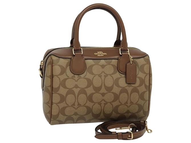 Coach Signature Hand Bag PVC 2way Brown Gold Auth 124591 Golden
