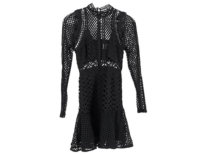 Self portrait Self-Portrait Hall Lace Mesh Mini Dress in Black Polyester  ref.2261729 - Joli Closet