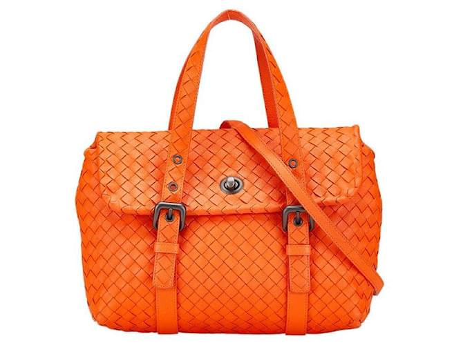 Bottega Veneta Intrecciato Leather 2way Bag Orange