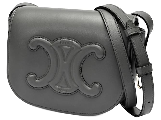 Céline CELINE Folco Cuir Triomphe Shoulder Bag Brown Leather ref