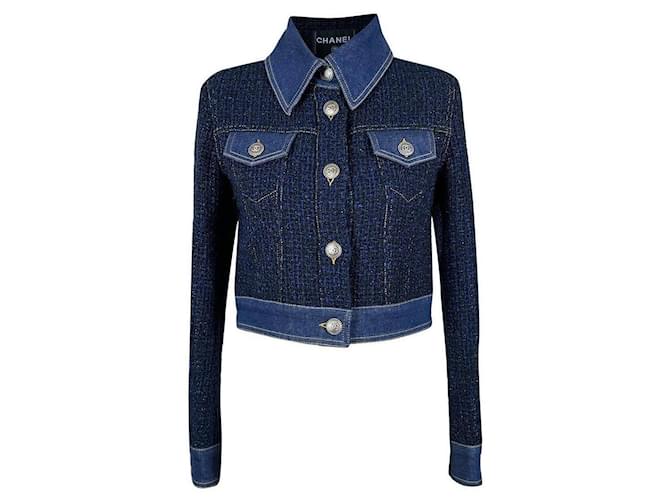 Chanel Urban Couture Navy Tweed- und Denim-Jacke 38 FR Marineblau