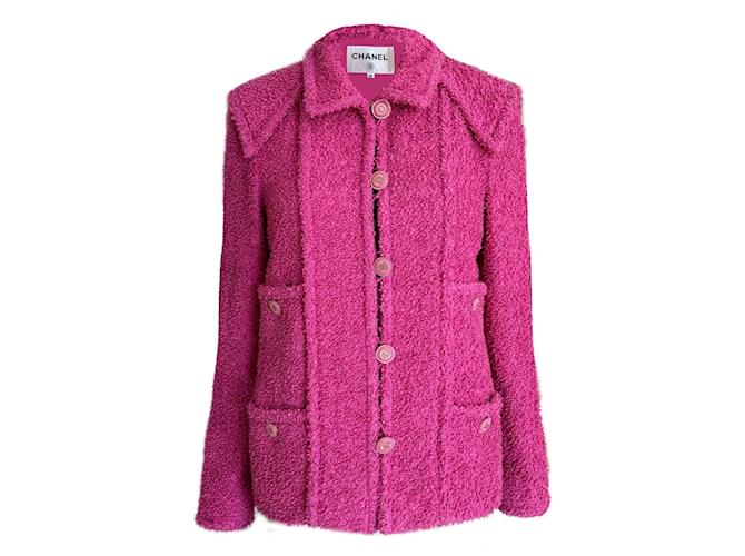 CHANEL セーラーカラージャケット 38 ピンク系 CHANEL Denim Long Jacket 36 4 Neon Pink Button Pocket Camellia