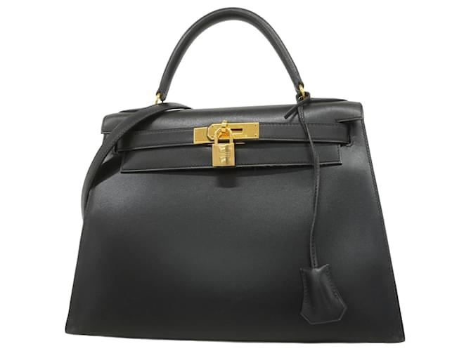 Hermès Hermes Kelly Handbag in Black Box Calf Leather Pony-style
