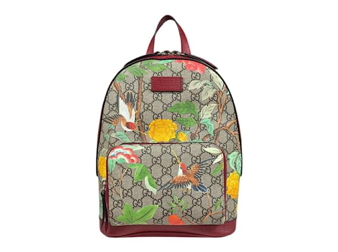 Gucci Tian GG Supreme Backpack Red Beige Cloth ref.2273345 - Joli