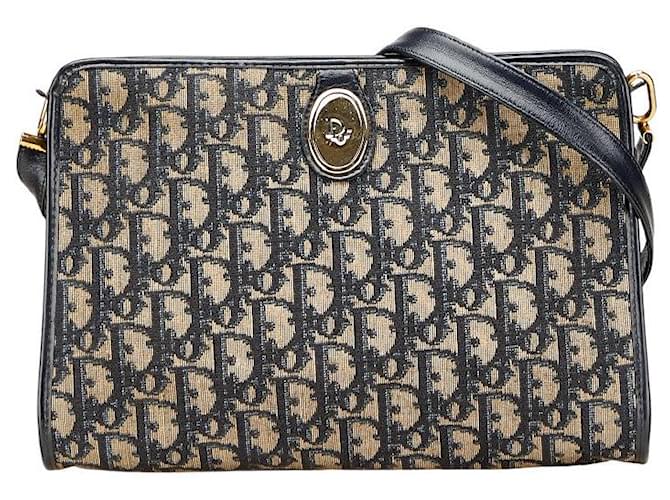 Christian Dior Dior Trotter Canvas Leather Shoulder Bag Brown