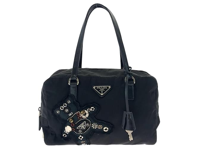 Prada Evening Bear Tessuto Nylon 2way Bag Black Leather ref